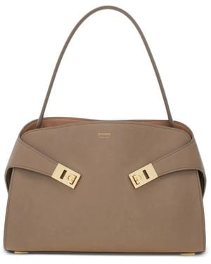 Ferragamo Medium Hug Soft Gancini-Buckle Handbag - Natural