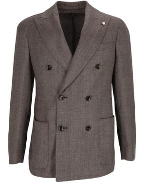 Luigi Bianchi Herringbone Double-Breasted Blazer - Grey