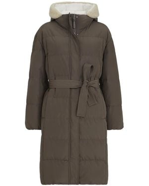 Brunello Cucinelli Techno Cotton Taffeta Down Coat With Shearling Inserts And Shiny Zipper Pull - Gray