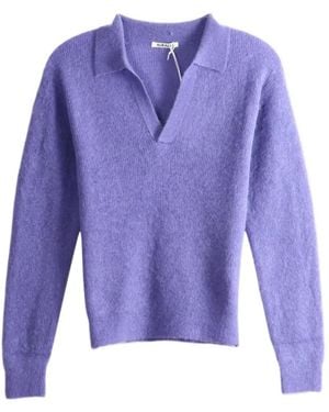 AURALEE Spread-Collar Knitted Top - Purple