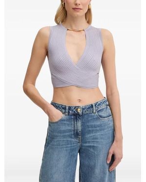 Elisabetta Franchi Wrap-Style Ribbed-Knit Top - Blue
