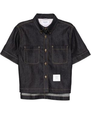 Thom Browne Logo-Patched Short-Sleeved Shirt - Black