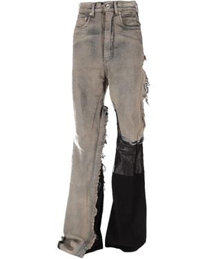 Rick Owens Ripped Paneled Bootcut Jeans - Gray