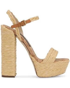 Dolce & Gabbana 145Mm Raffia Platform Sandals - White