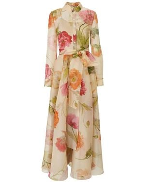 Carolina Herrera Poppy-Print Organza Trench Dress - Metallic