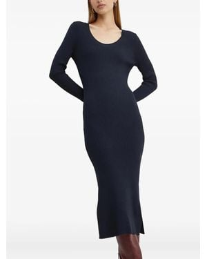 BOSS Ribbed Scoop-Neck Midi Dress - Blue