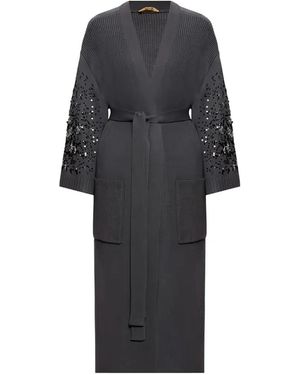 Twinset Sequin-Embellished Belted Coat - Black