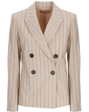 D.exterior Pinstripe Sequin-Embellished Jacket - Natural