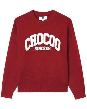 Chocoolate Logo-Patch Crew-Neck Sweater - Red