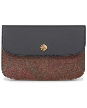 Etro Paisley-Print Leather Wallet - Grey