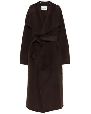 Soft Goat Belted Shawl-Collar Coat - Black