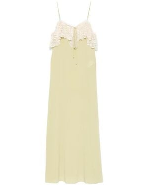 Chloé Vestido Largo De Crepé De Seda Con Ribetes De Encaje - Blanco