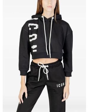 Icon Brand Logo-Print Cropped Hoodie - Blue