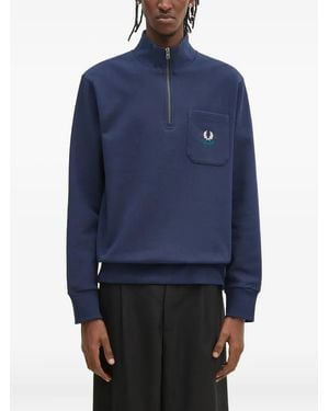Fred Perry Half-Zip Embroidered-Logo Pocket Sweatshirt - Blue