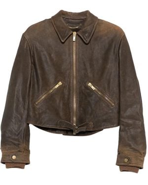 Golden Goose Lederjacke mit Reißverschluss - Braun