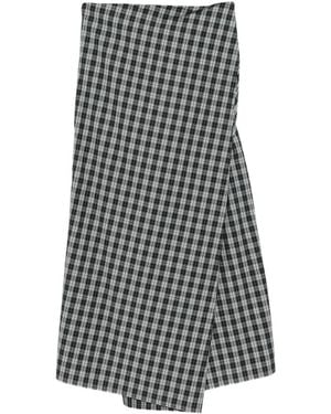 6397 Check-Pattern Asymmetric Wrap Skirt - White
