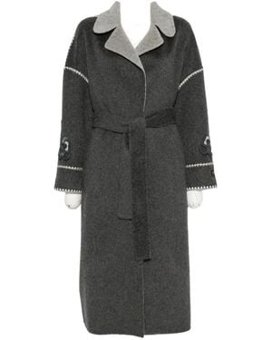 ERMANNO FIRENZE Floral-Embroidered Belted Coat - Black
