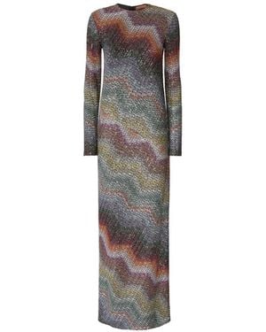 Missoni Zigzag-Pattern Long-Sleeved Maxi Dress - Grey