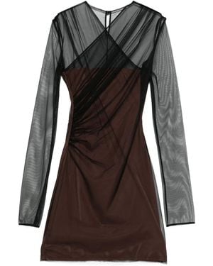 Nensi Dojaka Long-Sleeve Semi Sheer Dress - Black