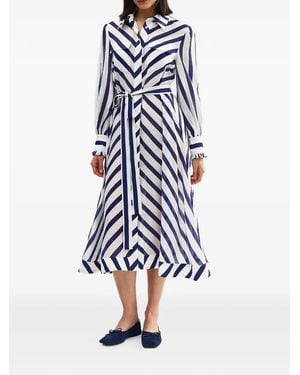 Aston Studio Yasmine Striped Ruffled-Cuff Midi Dress - Blue