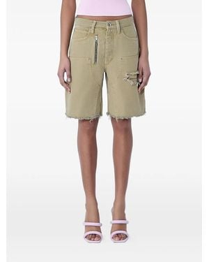 Alexander Wang Zip-Detail Distressed-Frayed Mid-Rise Carpenter Cotton Shorts - Natural