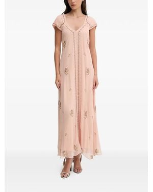 INTROPIA Saty Beaded V-Neck Midi Dress - Pink