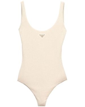 Prada Rhinestone-Embellished Swimsuit - Natural