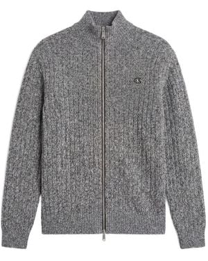 Calvin Klein Ribbed-Knit Zip-Up Cardigan - Gray