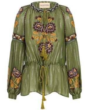 Valentino Garavani Floral Bead-Embellished Blouse - Green