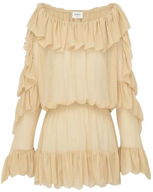 Saint Laurent Ruffled Dress - Natural