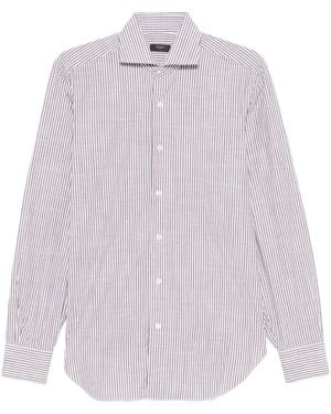 Barba Napoli Vertical-Stripe Long-Sleeve Shirt - White