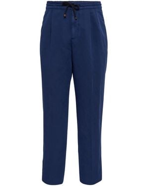 Brunello Cucinelli Linen And Cotton Blend Leisure Trousers - Blue