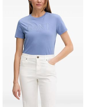 GANT Logo-Embroidered T-Shirt - Blue