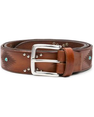 Eraldo Stud-Embellished Leather Belt - Brown
