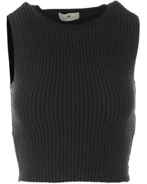 Elisabetta Franchi Logo-Patch Sleeveless Top - Black