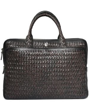 Lardini Maletín Tejido De Piel De Becerro Y Piel De Caimán - Negro