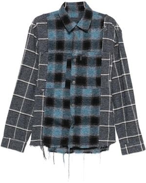 Haikure Check-Pattern Frayed Shirt - Blue