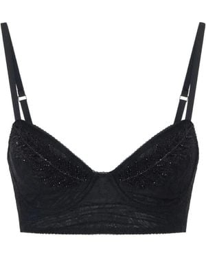 Elisabetta Franchi Soutien-Gorge En Dentelle À Plumes Brodées - Black
