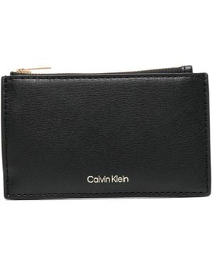 Calvin Klein Foil-Logo Top-Zip Card Holder - Black