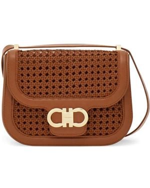 Ferragamo Double Gancini North-South Crossbody Bag (Xs) - Brown