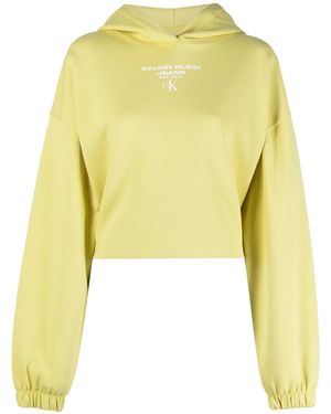 Calvin Klein Logo-Print Cropped Hoodie - Yellow
