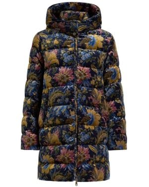 Etro Cotton Velvet Down Jacket With Hood And Floral Overprint - Black