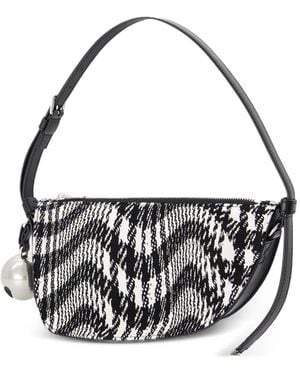 Burberry Mini Shield Houndstooth-Pattern Half-Moon Bag - Bianco