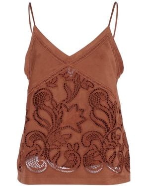 ERMANNO FIRENZE Lace-Cutout V-Neck Top - Brown