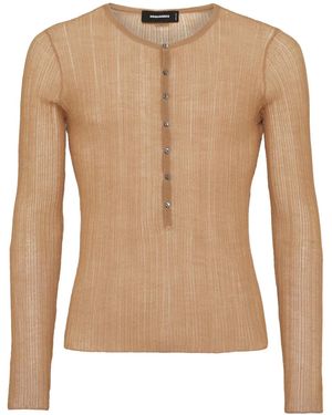 DSquared² Fein Gestrickter Pullover Mit Logo-Schild - Natur