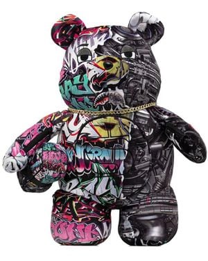 Sprayground Graffiti-Print Bear-Shape Backpack - White