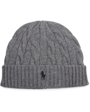 Polo Ralph Lauren Cable-Knit Embroidered-Logo Beanie Hat - Grey