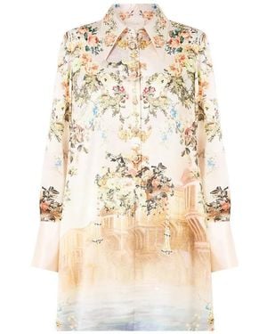CAMILLA Floral-Print Mini Shirt Dress - White