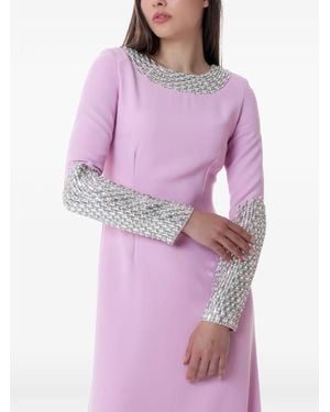 Dina Melwani Crystal-Embellished Long-Sleeve Maxi Gown - Purple