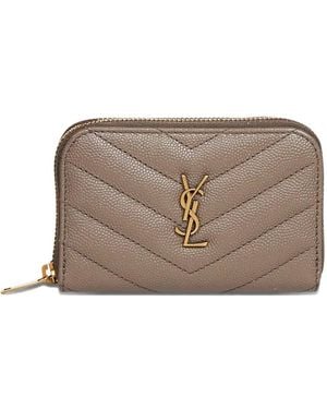 Saint Laurent Cassandre Chevron Quilted Logo Wallet - Brown